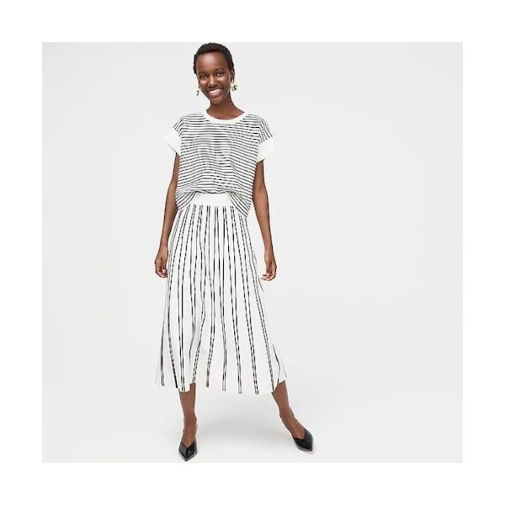 NWT J.Crew Pull-on Flare Sweater Skirt in White Black Textured Stripe Midi S